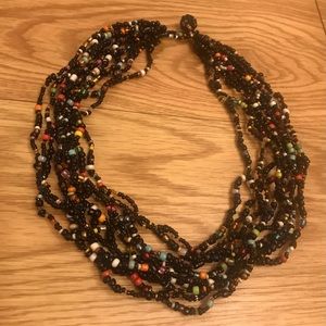 Handmade Beaded Necklace, NWOT, with 10 Strands of Black & Multicolor Beads